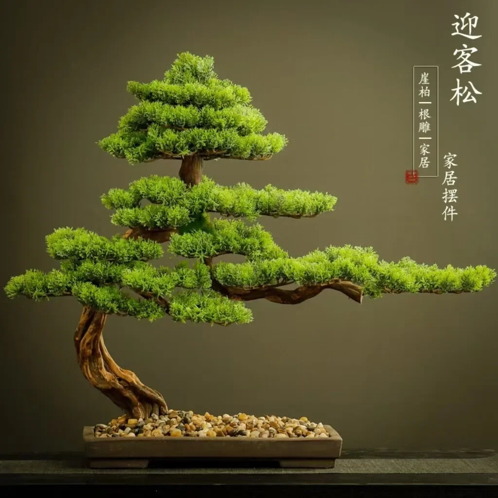 Simulated welcome pine bonsai Chinese style tea room study living room clubhouse entrance decoration fake tree Luo Hansong green