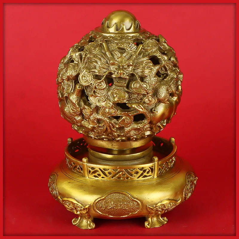 Pure Copper Fortune Turning Nine-turn Universe Qinglong Cauldron Home Entrance Living Room Office Desktop Decoration Di