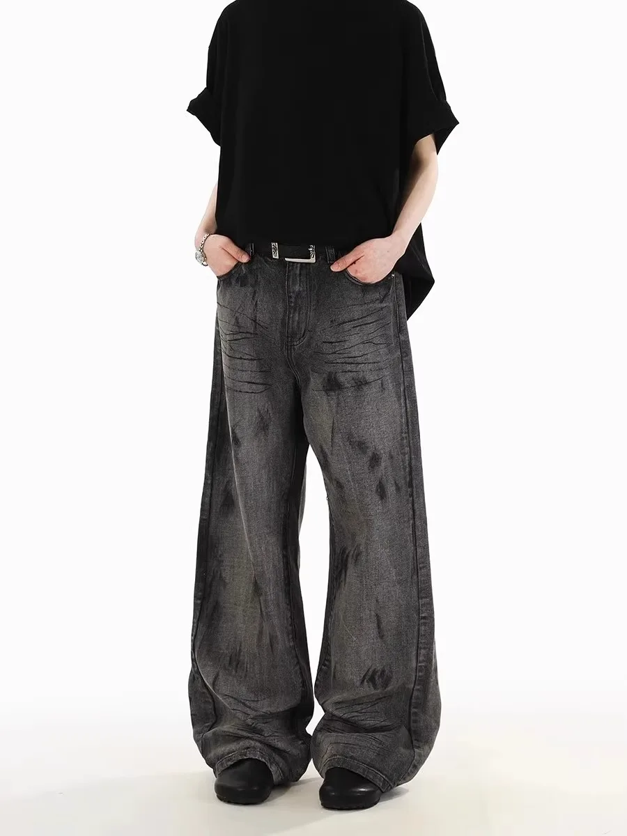 الرجعية الأمريكية Waed المتعثرة الجينز الرجال الشارع الشهير فضفاض مستقيم الساق بناطيل كاجوال عادية Faion واسعة الساق الطابق طول #3