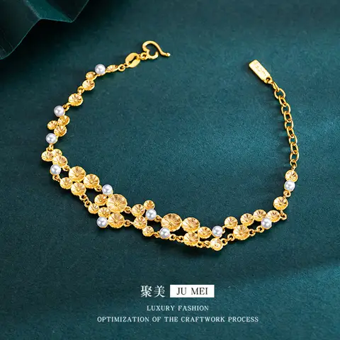9999 24K real gold niche design sense Monet Garden Water Lily Bracelet Oriental Aesthetic New Chinese  Pearl Lotus Bracelet