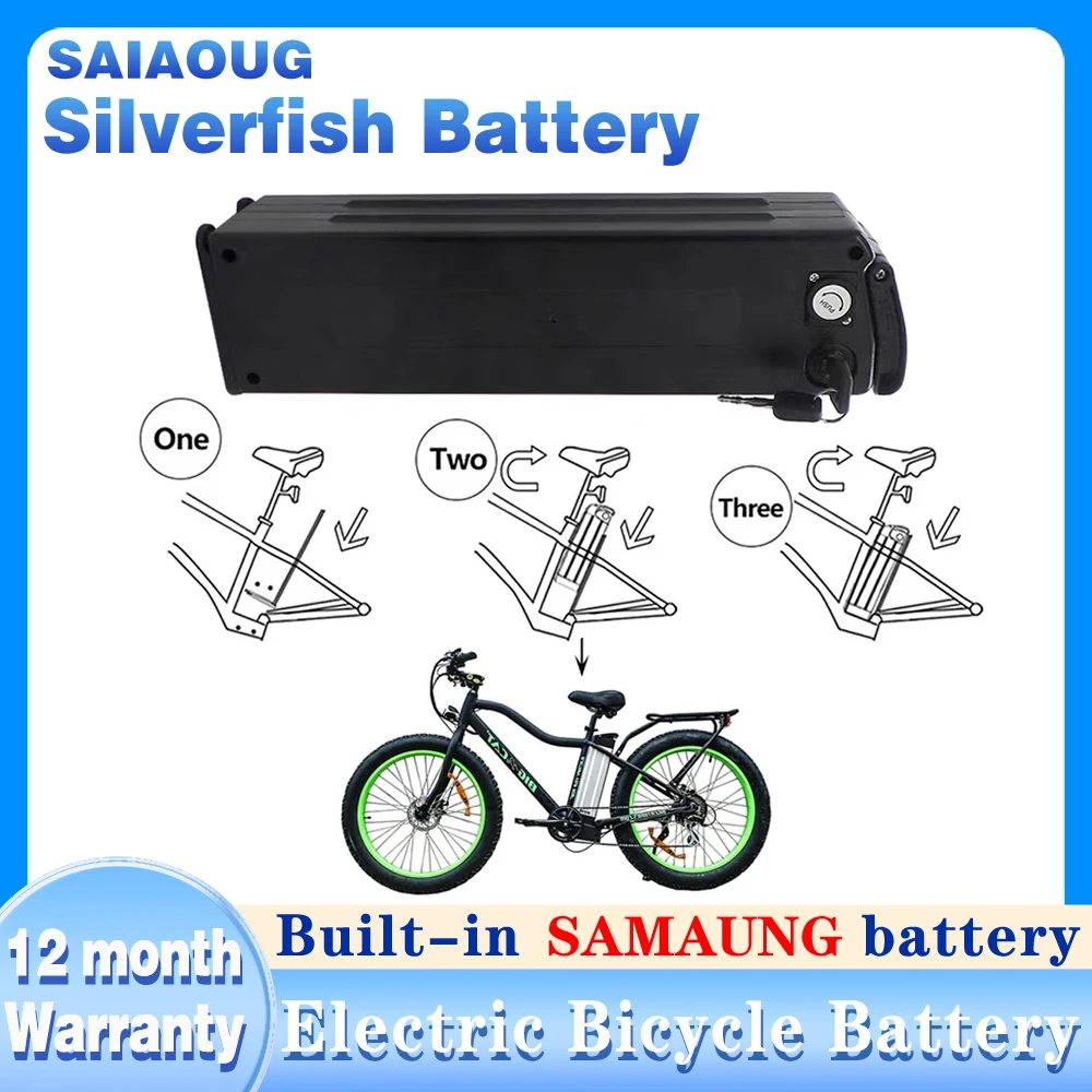 Original Ebike battery 24V 36V 48V 52V 60V 72V Silverfish Battery 60ah 50ah 40ah 30ah 20ah Battery Pack Bafang 300-3000W+Charger