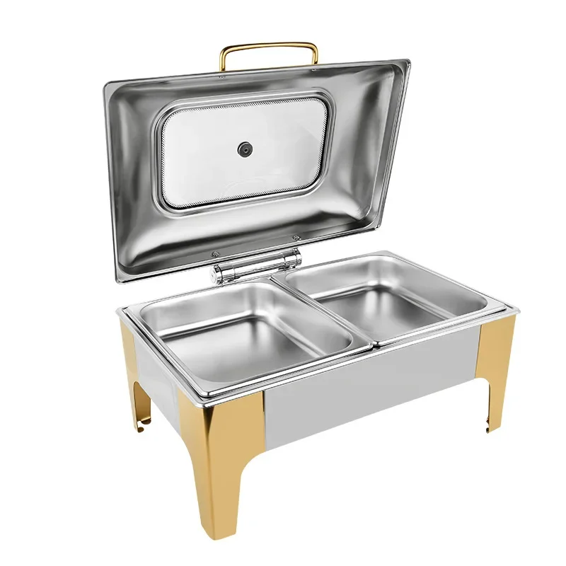 Stainless steel gold-plated buffet furnace Rectangular hydraulic visual cover Insulation restaurant heating Buffy furnace Hotel
