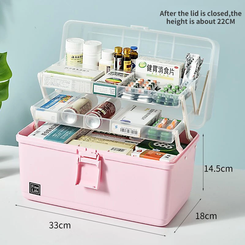 3 Layer Portable First Aid Kit Plastic Drug Multi-Functional Medicine Cabinet Family Emergency Kit Box