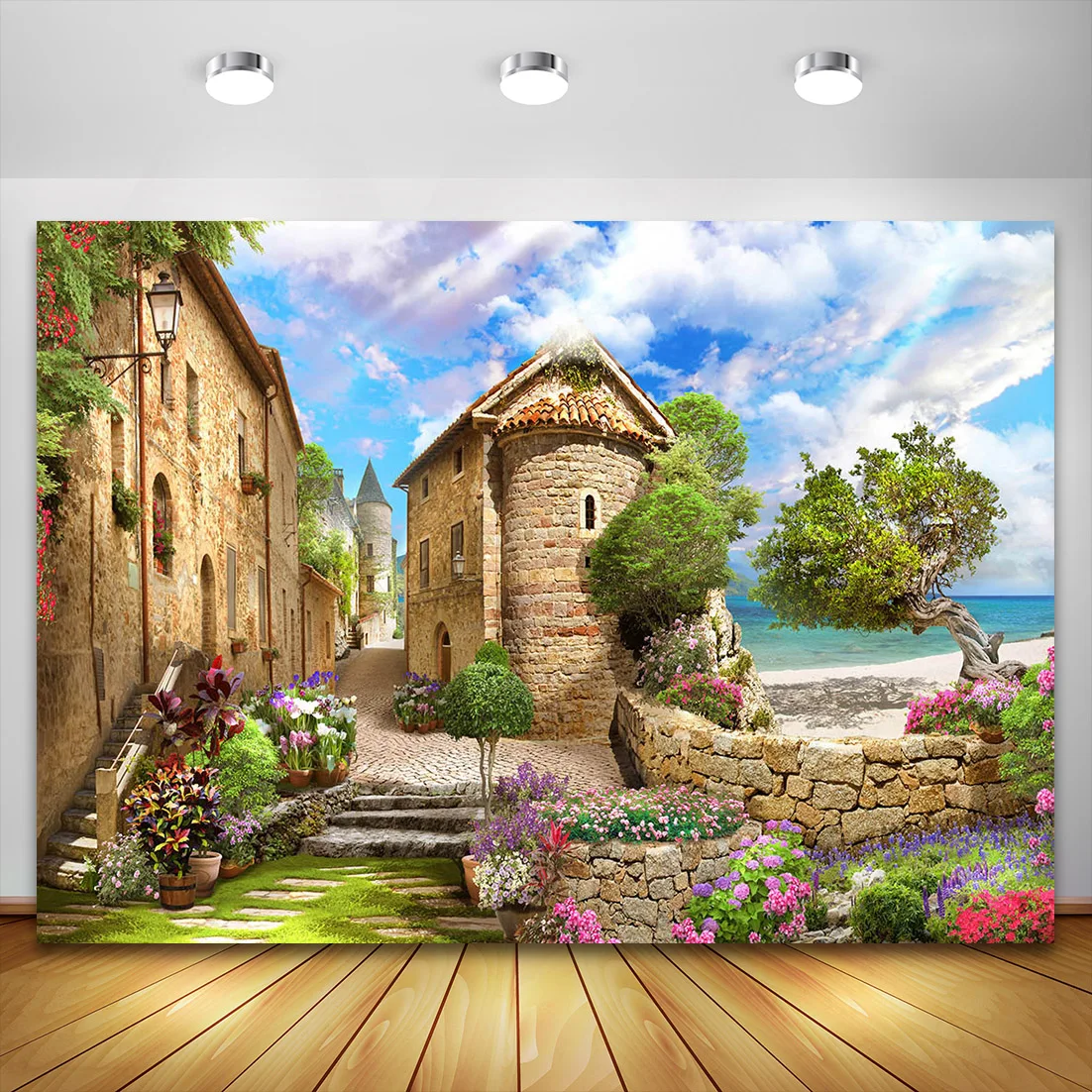 Floral Street Photography Background Photozone Traditional Italian Alley Vinyl Cloth Photo Backdrop for Photo Studio Photobooth