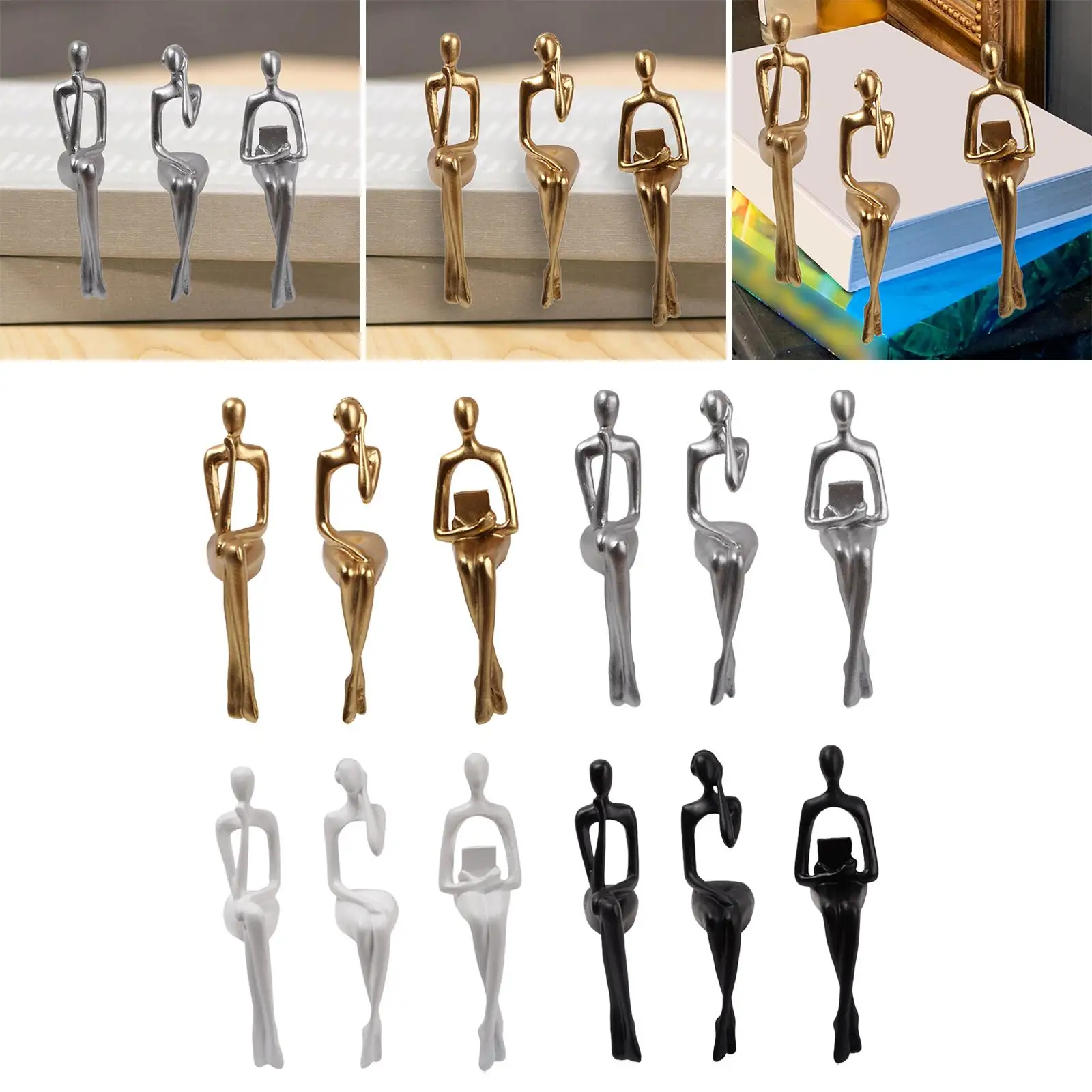 Modern Sitting Thinker Statue Resin Figurine Abstract Sculpture Decorative Accent Collectible Crafts Statue for Desktop
