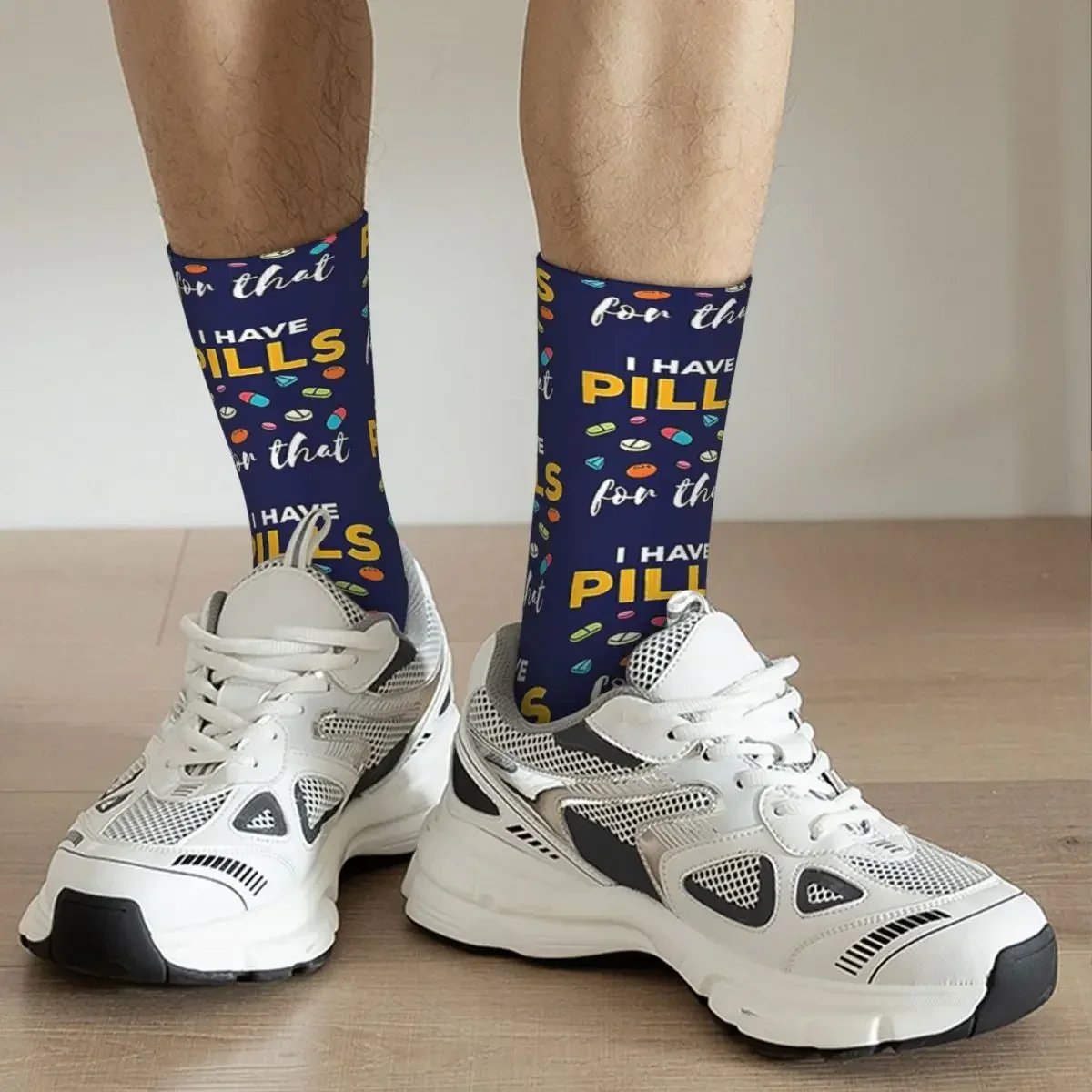 Chaussettes longues unisexes absorbant la transpiration, module de pharmacie, j'ai des pilules pour ça, bas toutes saisons, cadeau d'anniversaire