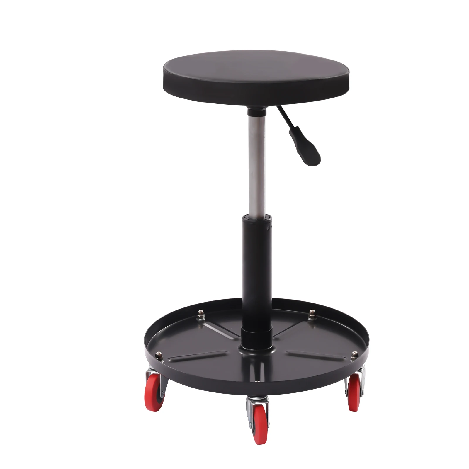 Sedile a rotelle per carichi pesanti, sgabello girevole regolabile, con vassoio per attrezzi, per officina in garage e negozio di riparazioni auto, nero