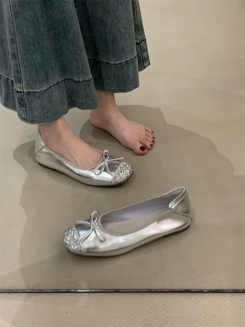 

2025 Autumn Women Flat Shoes Square Head Shallow Slip on Ladies Casual Ballet Shoes Soft Leather Elegant Ballet Mary Jane Shoes