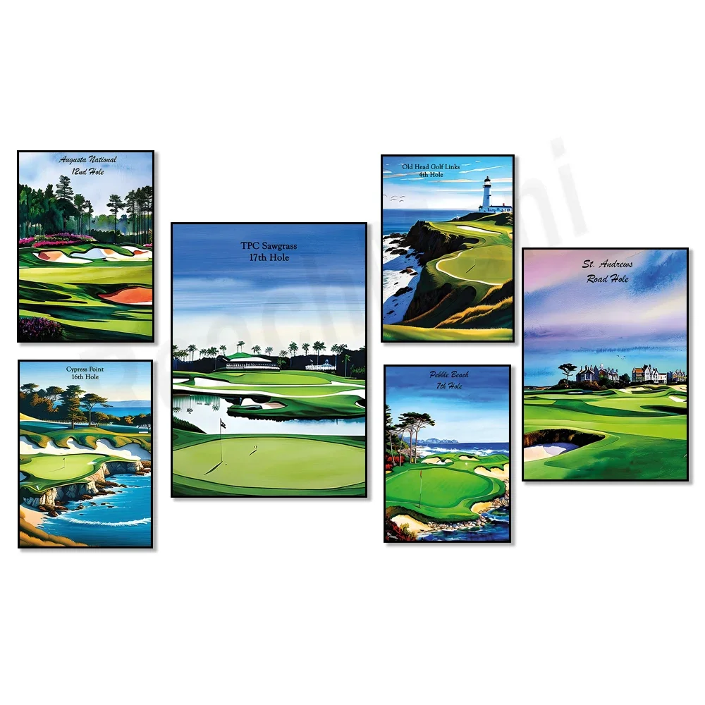 Golf Painting, TPC SAWGRASS, Old Man Links, Cypress Point, St. Andrews, Augusta, Pebble Beach, Golf Gift Landscape Posters