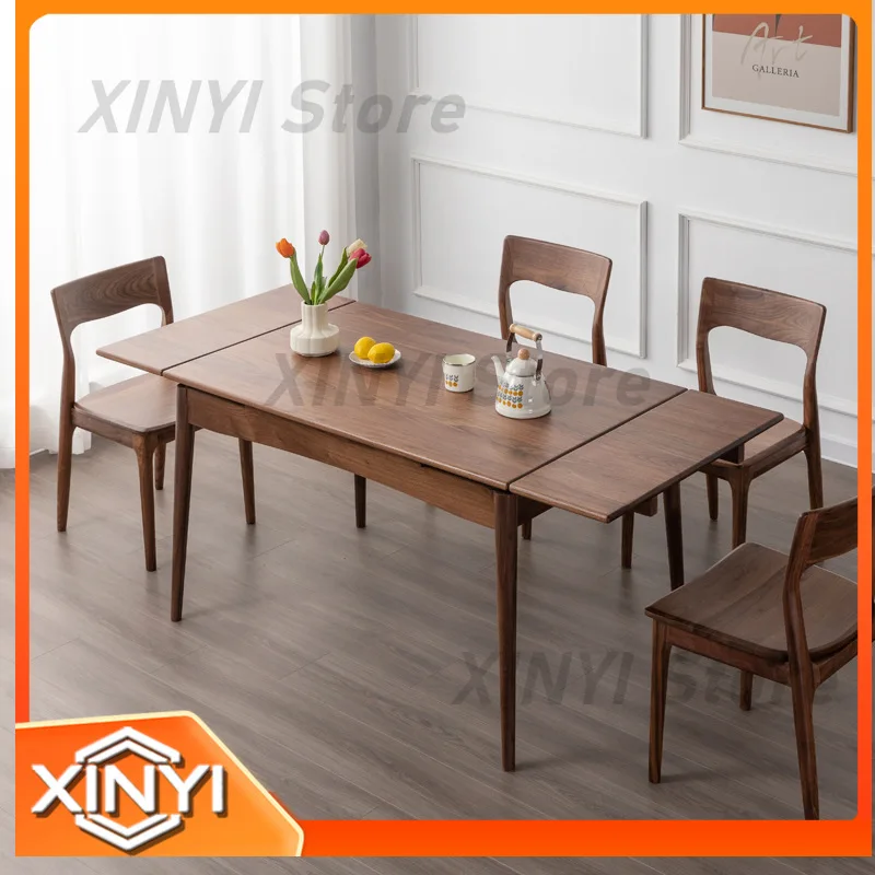 Foldable Dining Table for Small Spaces Made of Solid North American Black Walnut Wood with Extendable Pull-Out Design for