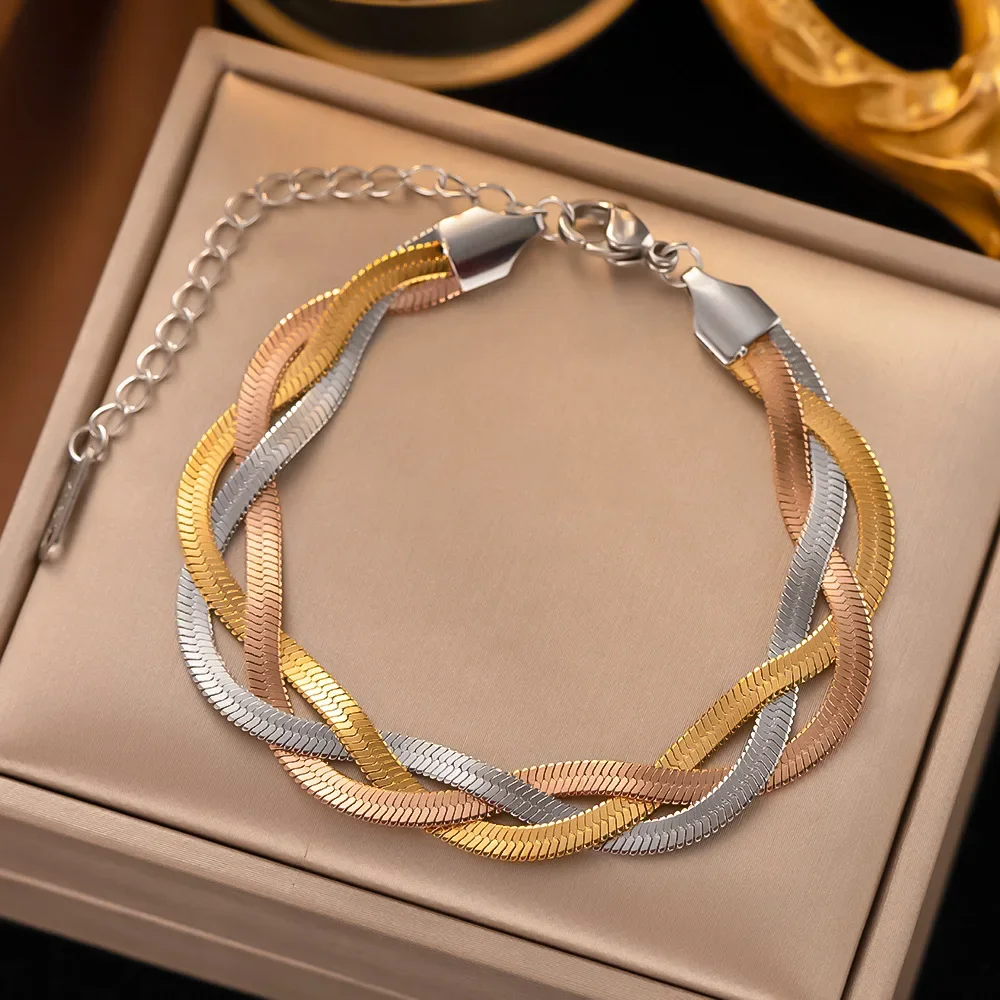 316L Stainless Steel Gold Color Thick Snake Chain Cross Weave Twist Bracelet for Women Wrist Chains Trendy Party Jewelry Gift