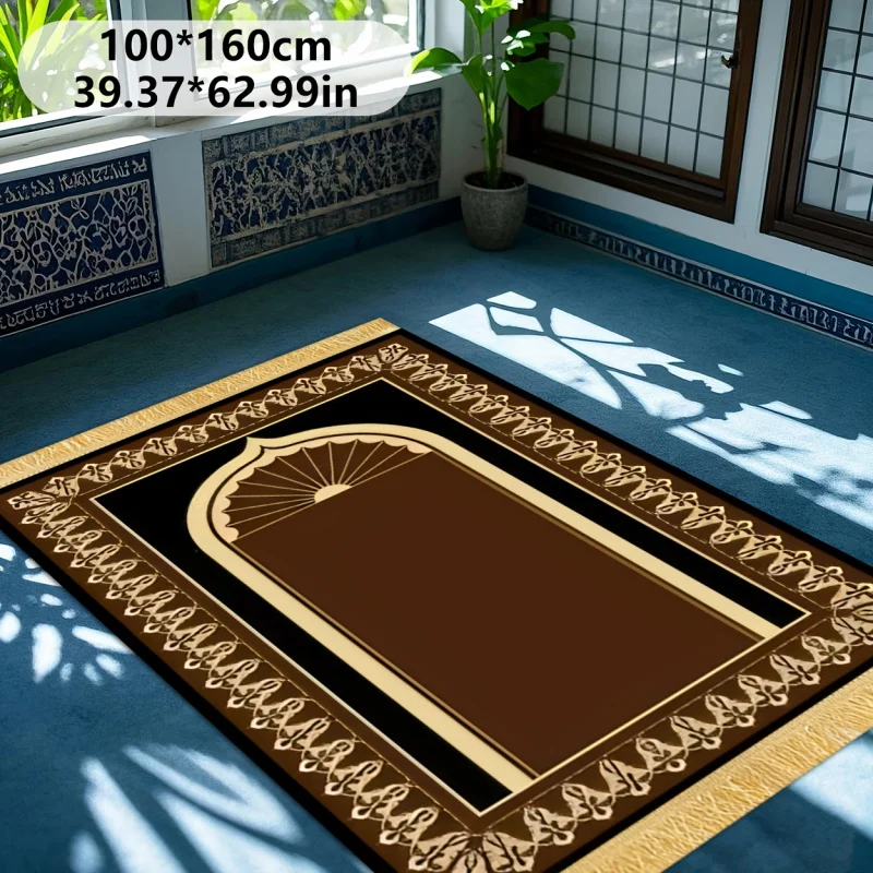 VIKAMA Moroccan-Style Luxury Muslim Prayer Rug with Fringes Home Prayer Mat for Religious Activities Worship and Pilgrimage