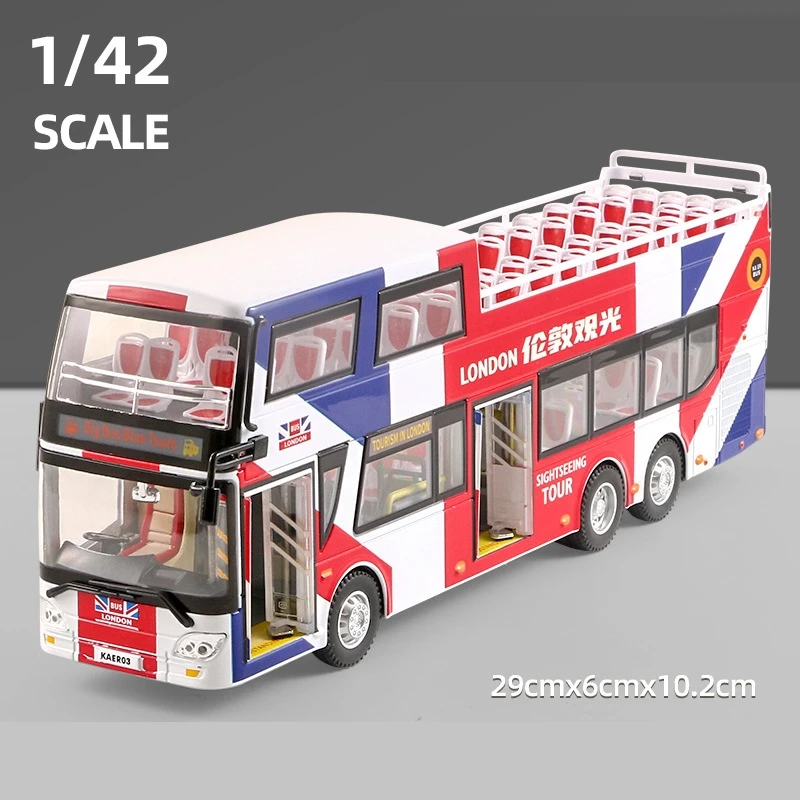 Ônibus de brinquedo para meninos, escala 1:42, Hong Kong, Londres, cidade, dois andares, modelo de metal, carro, pull back, coleção de som e luz