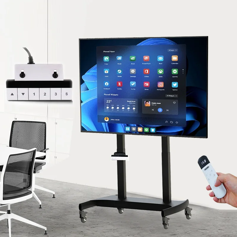 Motorized Steel Floor Stand for TV/Monitor with Swivel-Office Use