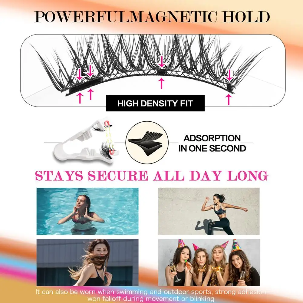 Women New Magnetic Eyelashes 3Pairs Thick Cat False Eye Lashes Makeup Set Reusable Glue-free Flully and Curly