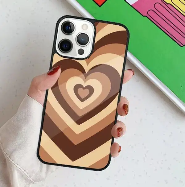 brown latte love heart circles Wireless Magsafe Phone Case For iPhone 15 16 14 13 11 12 Pro Max Plus Magnetic Cover