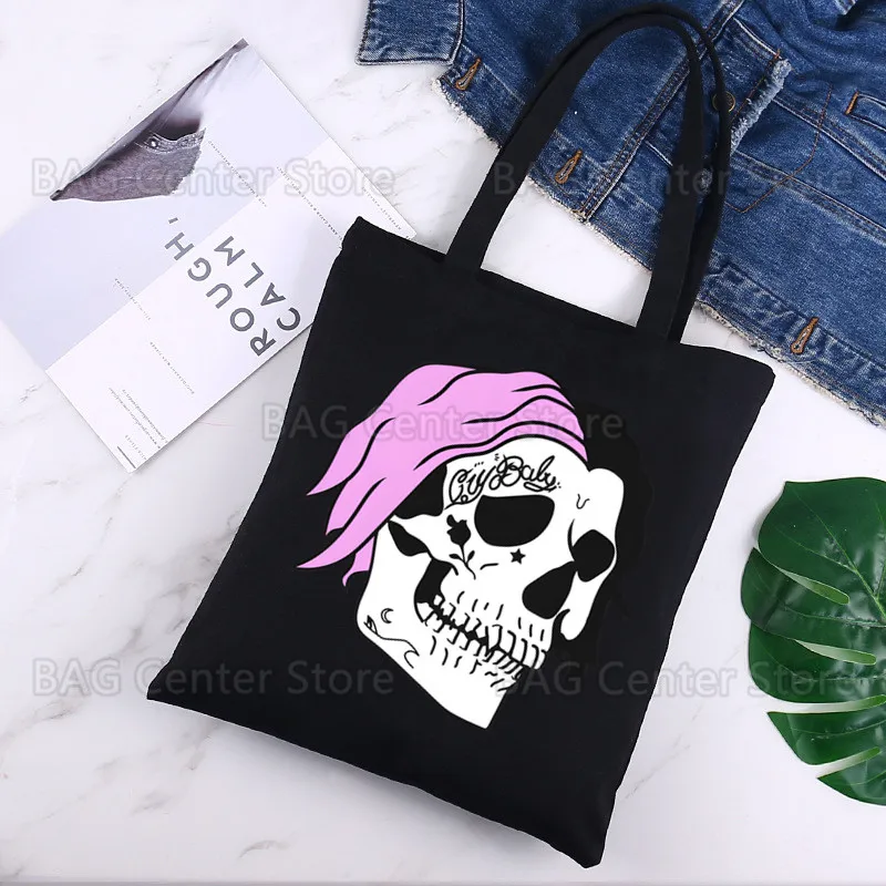 Lil peep bolsa de lona casual grande bolsa de mão para mulheres senhoras bolsa de compras impressão grande capacidade saco preto