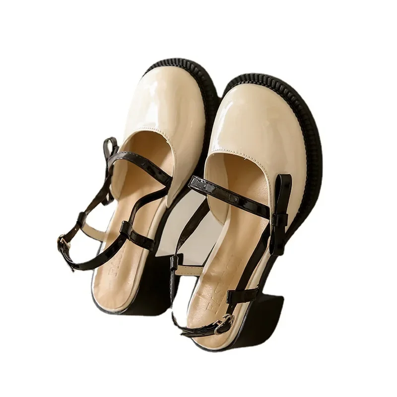 French Chunky Heels 2024 Spring Summer New Fashion Casual Mary Jane Shoes Ladies Designer Leather Sandals