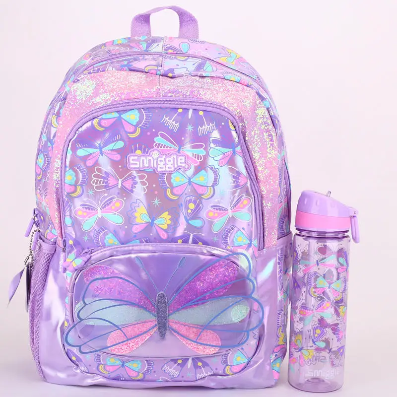 Smiggle Children School Supplies Butterfly Series School Bag Pencil Box Lunch Bag Water Cup Anime Backpack Student Gift