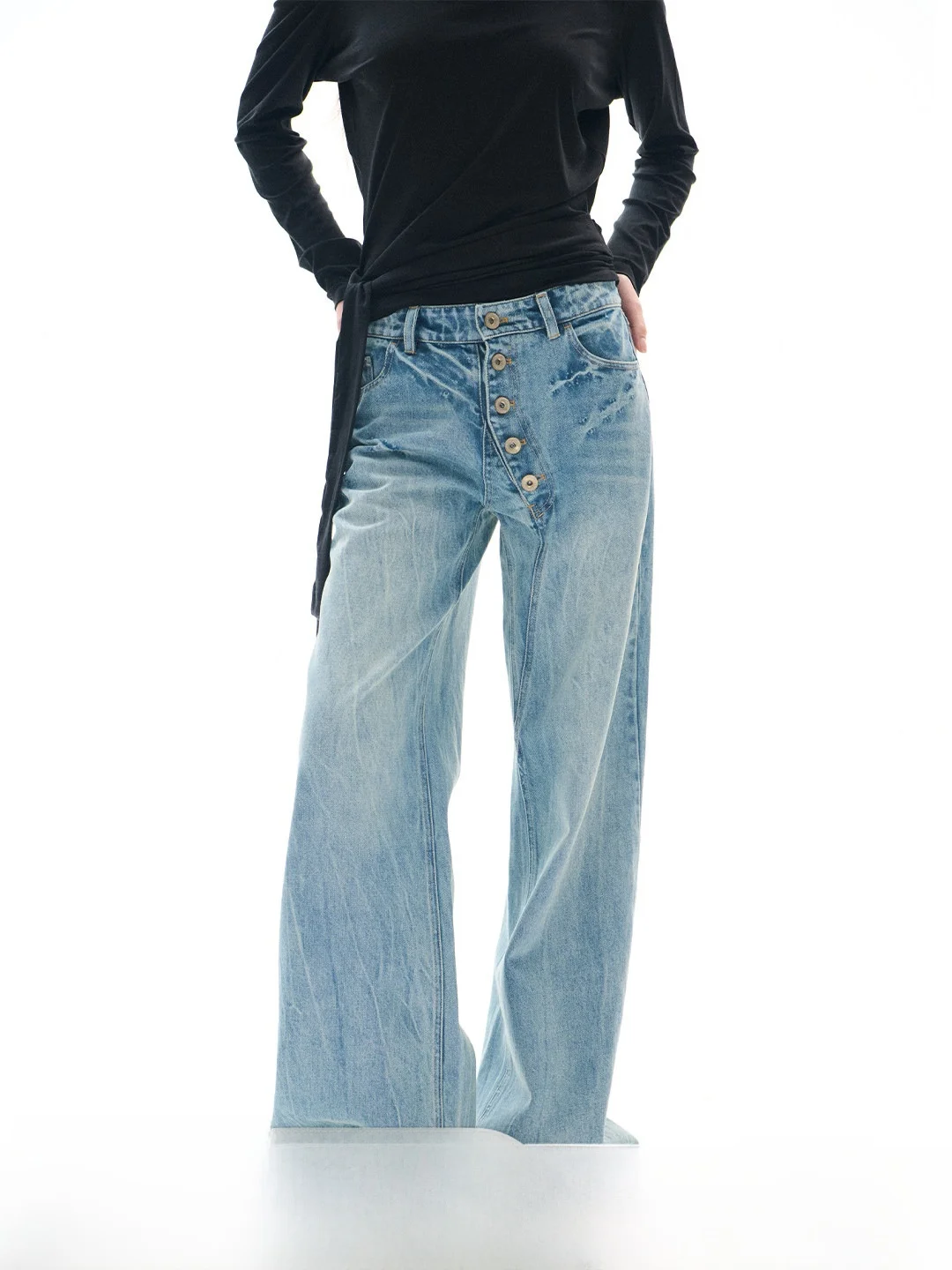 

Goosfir Original Design Button-Up Straight Leg Jeans Retro Women's Loose Slimming Spring Summer New Long Pants