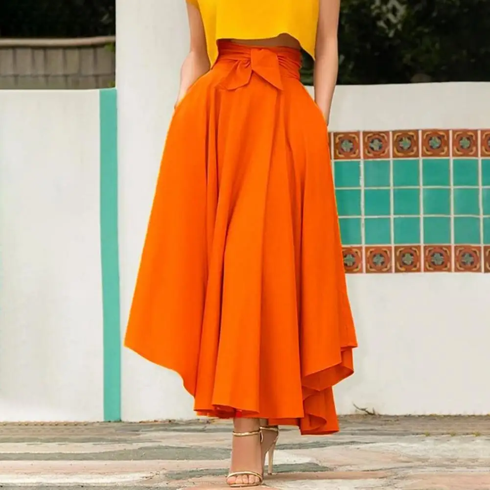 Fashion High Waist Maxi Skirts Women Spring Sundress A Line 2023 Casual Elastic Waist Long Vestidos Female Solid Robe