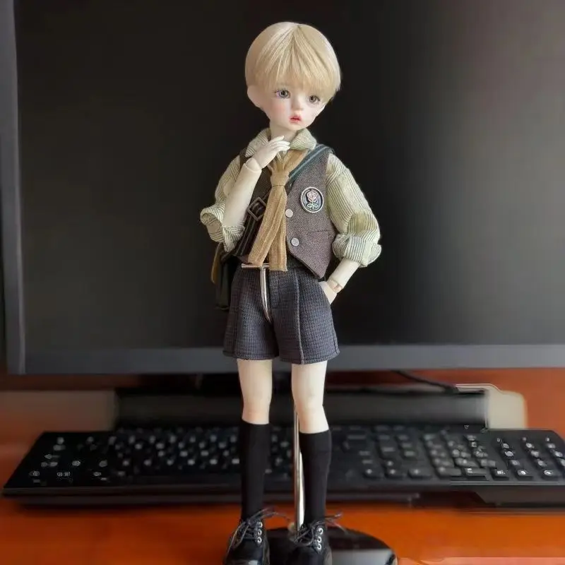 1/4 1/5 roupas de boneca terno para 45/36cm boneca bjd topo + shorts + chapéu + colete + saco + meias estilo retro academia vestir-se acessórios de boneca
