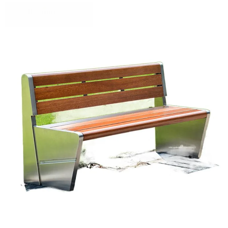 

Outdoor creative stainless steel park chair, begonia wood bench, finished seat in scenic area, shopping mall square armchair