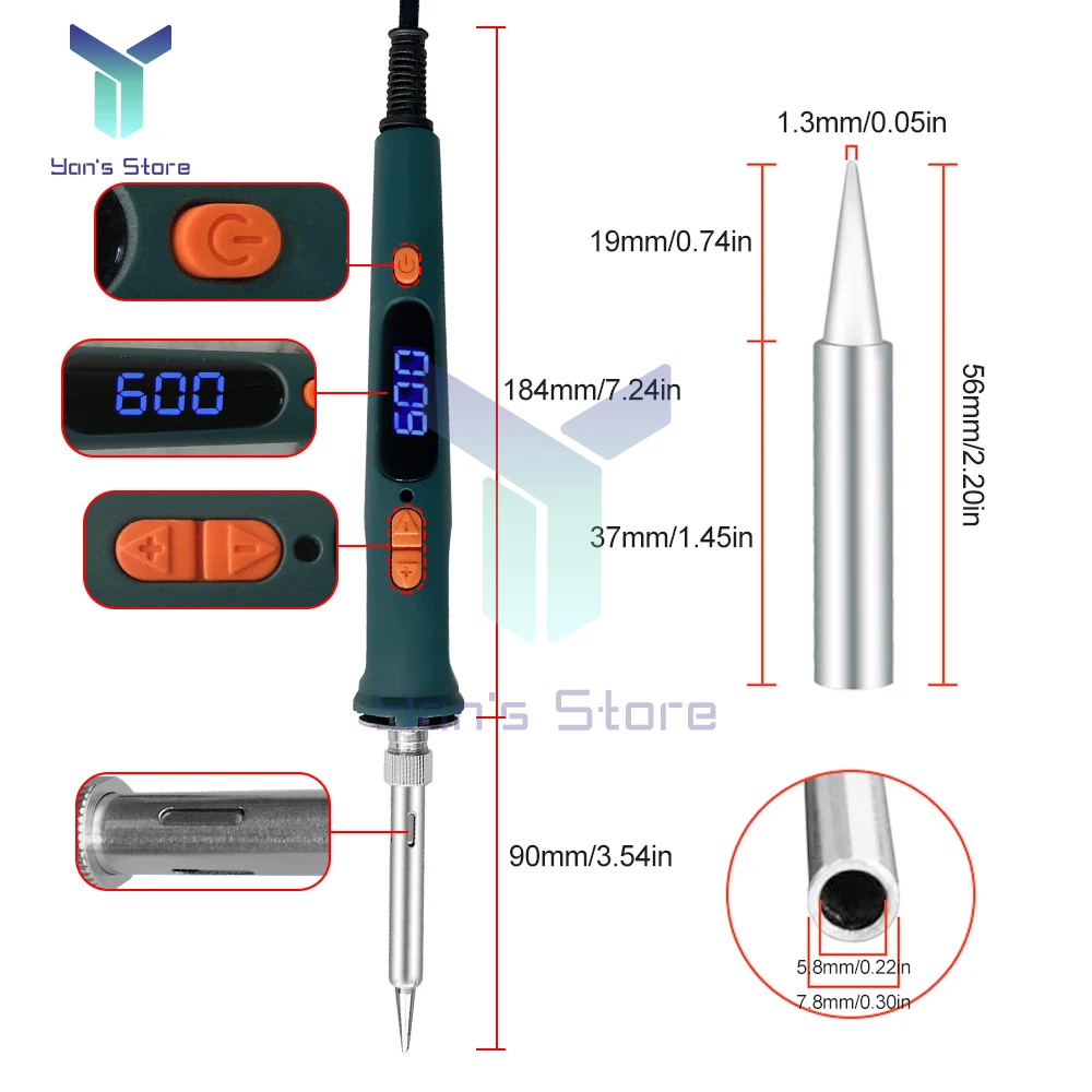 1Pc Adjustable Temperature Electric Soldering Iron 220V 120W Welding Solder Rework Station Heat Pencil Tips Repair Tool 200-600°