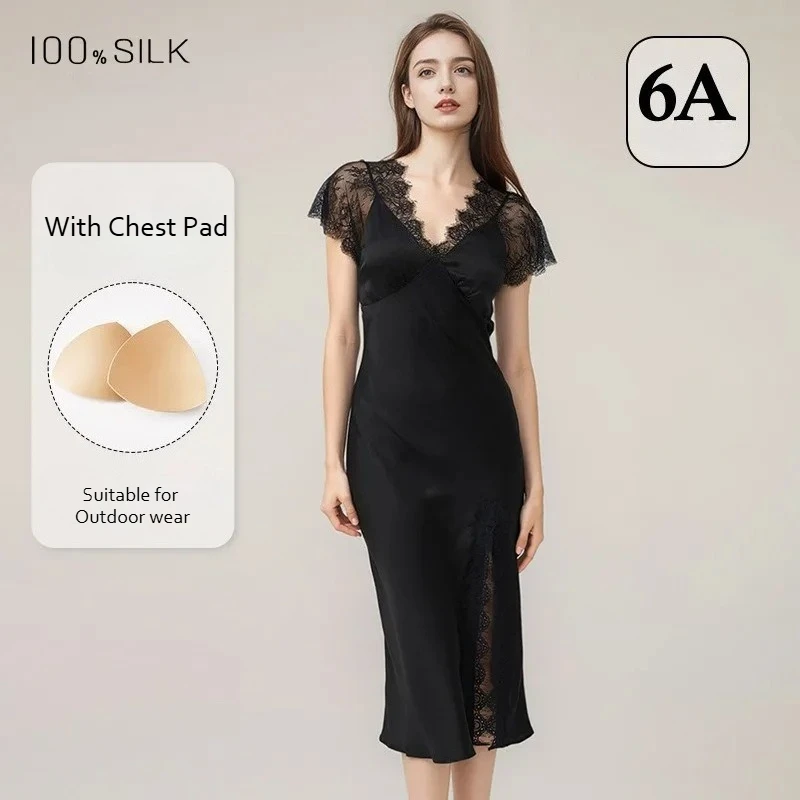 

Элегантная женская ночная сорочка из тутового шелка класса люкс, 19 момме, с разрезом, облегающий крой, с подкладкой на груди, размер XL