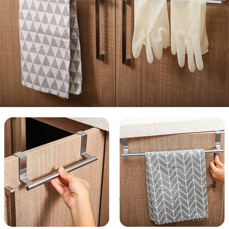 2 Pcs Bathroom Towel Robe Rack Single Layer Towel Bar Kitchen Dish Cloths Hanger Dropship