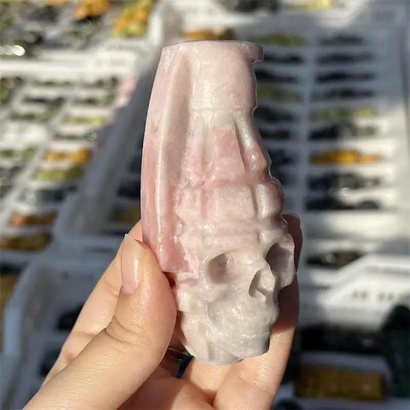 Natural Pink Opal Skull Carving Wallet Healing Crystals Feng Shui Ornaments Home Decoration Gift 1PCS