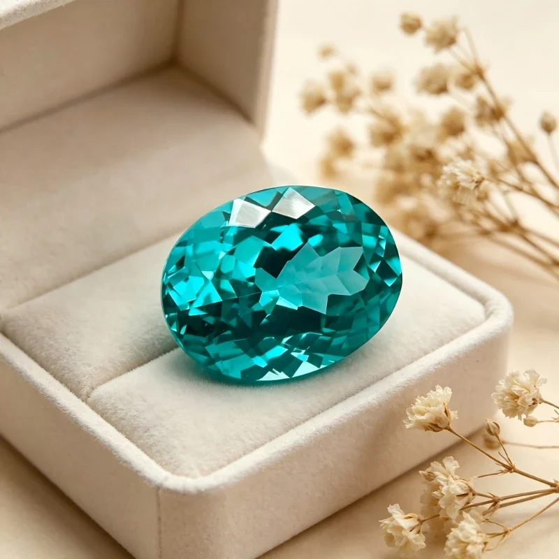 AParaiba Oval Shape Artificial Gemstone Neon Blue Color Available Certificate Hand Cutting