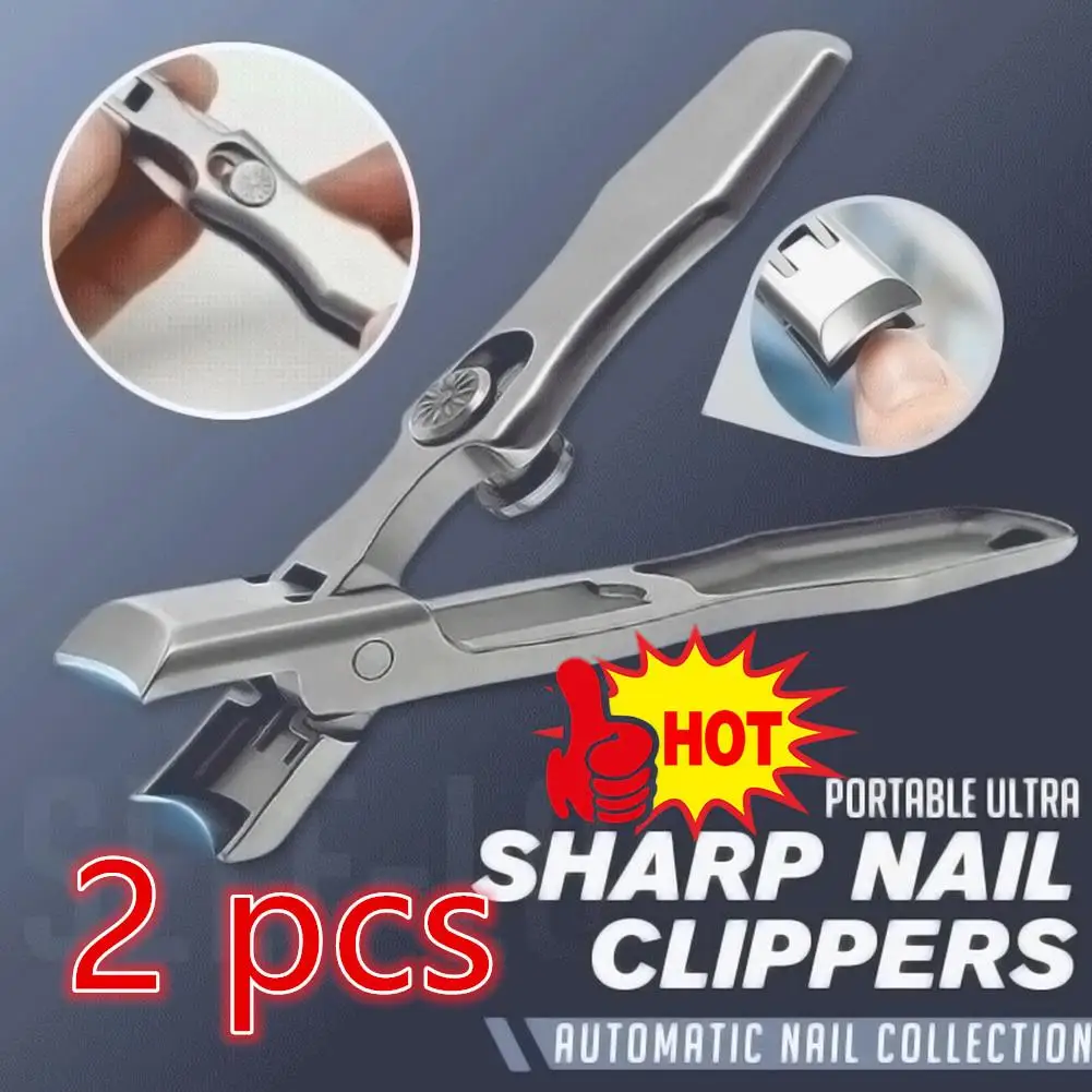 

2 Pcs Portable Ultra Sharp Nail Fingernail Steel Wide Jaw Opening Anti Splash Fingernail Clippers Nail Cutter Manicure