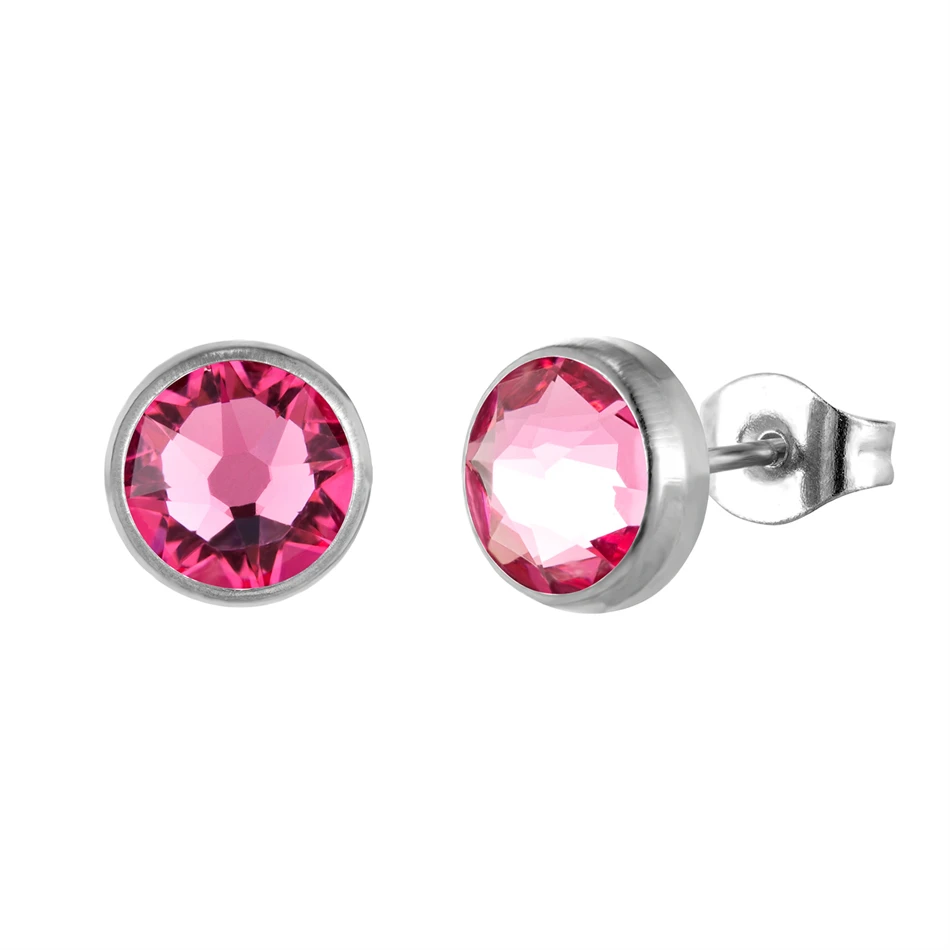Rose Pink CZ Zircon Earrings Hypoallergenic Titanium Stud Earrings for Sensitive Ears 3mm 4mm Small 5mm 8mm Big Crystal Choose
