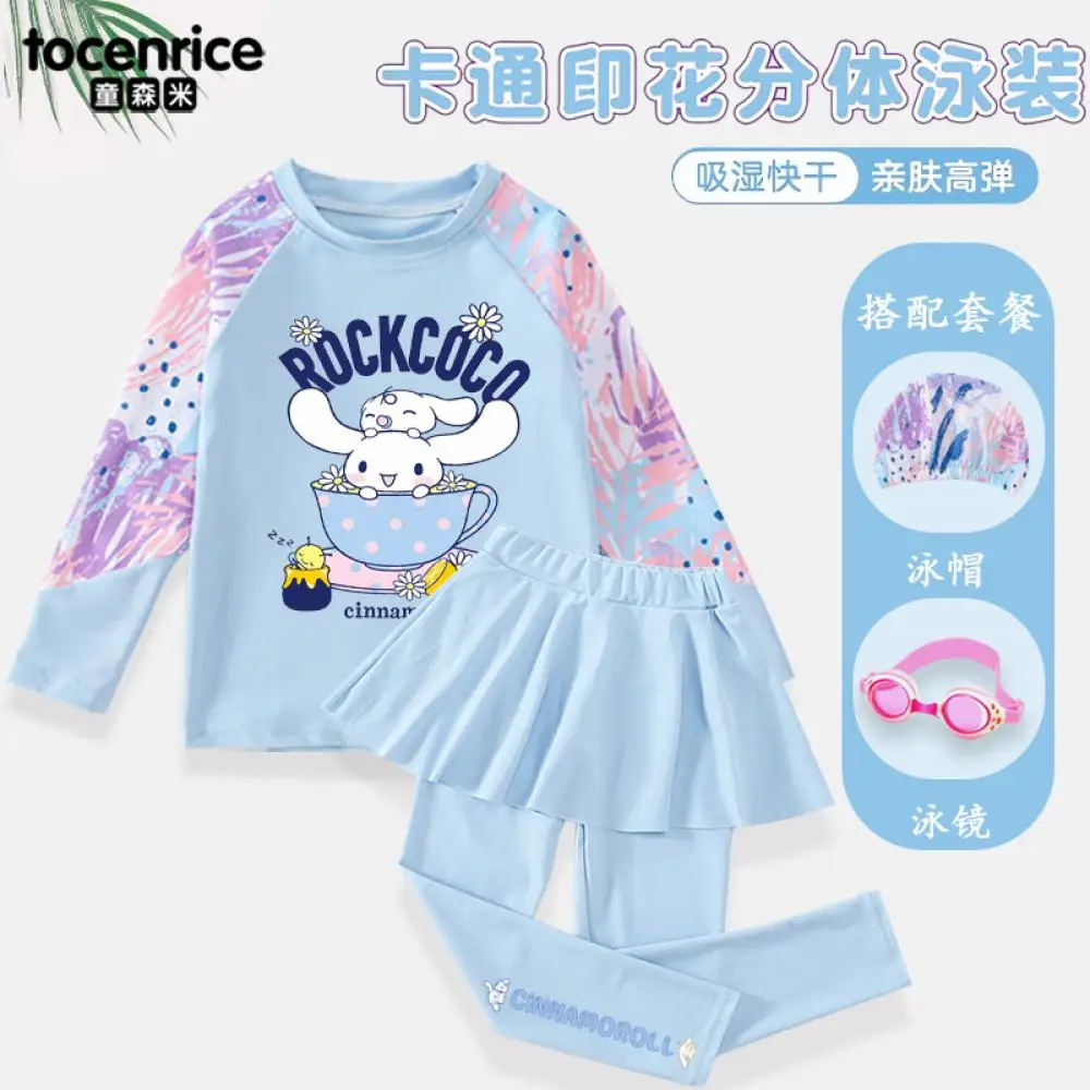 

Children's New Cinnamoroll Sunscreen Swimwear Sanrios Long Sleeve Split Professional Quick-Drying Girls Swimsuit Beachwear