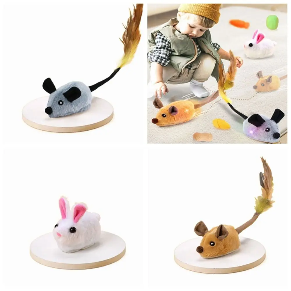 Interactive Electric Mice Cat Toy Random Walking with Feather Smart Running Mouse Toy Simulation Mice Plush Cat Baby