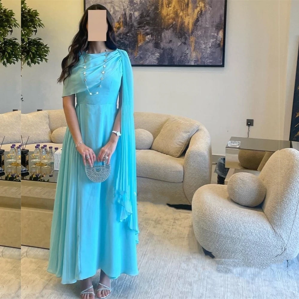 Vestido de baile de Arabia Saudita, Jersey drapeado de noche, cuello alto, vestido de ocasión a medida, vestidos Midi