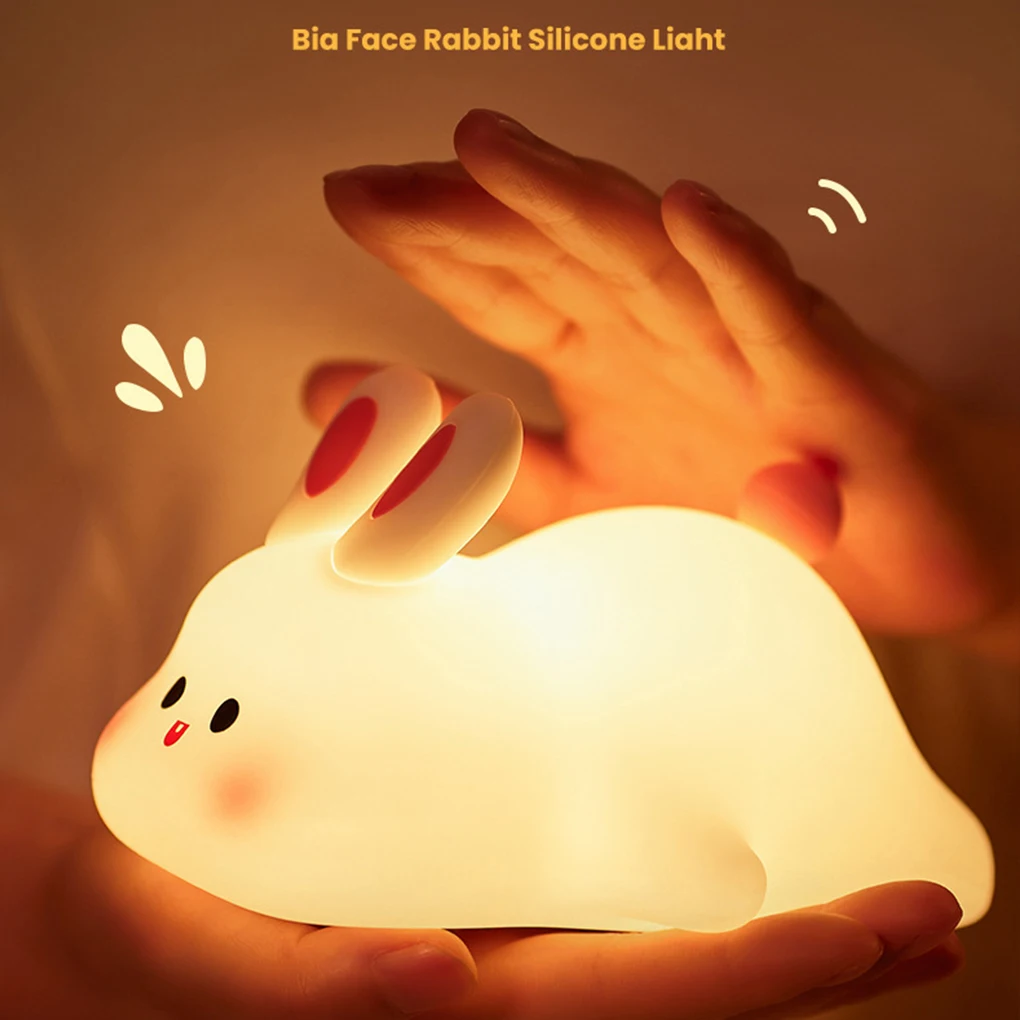 Cute Rabbit Silicone Pat Lamp Soft Light Touch Sensor Bedside Night Light Childern Kid Sleep Accompany Light Children’s Gift