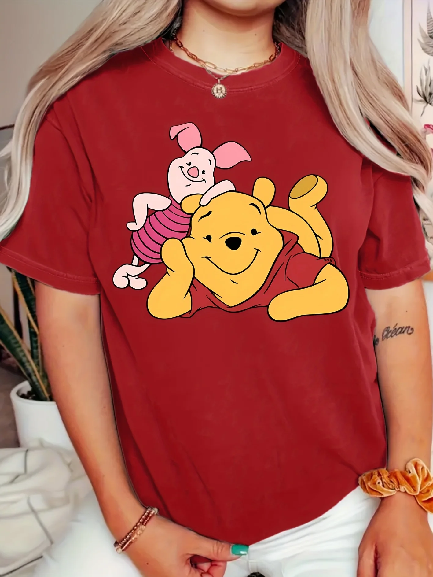 تي شيرت نسائي بنمط ديزني ويني ذا بوه من القطن بأكمام قصيرة للجنسين ملابس خروج كبيرة الحجم فضفاضة كاجوال أنيقة #3