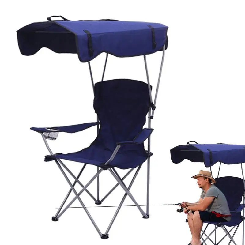 Folding Camping Chair Beach Chair Folding Camping Leisure Chair with Canopy Shade for Outdoor Fishing Festival Lawn Picnic