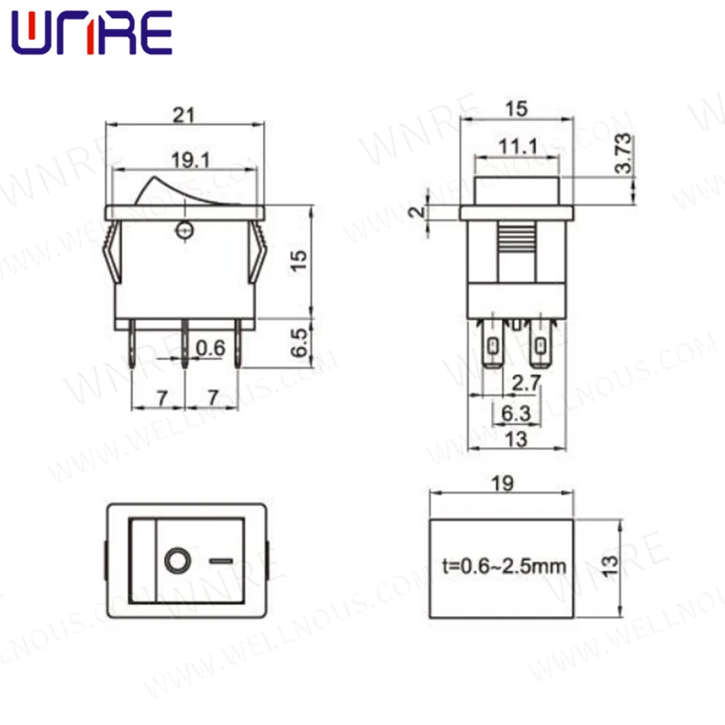 5Pcs KCD1-202  High Quality Switch 6Pin Rocker Switch 2 Position  ON-OFF Power Switch Black Switch