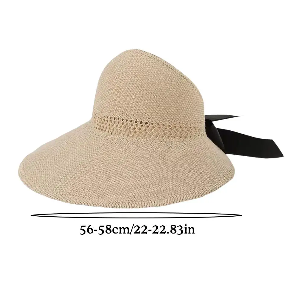 Fashion Straw Hat For Women Korean Bow Empty Sun Hats Foldable UV Protection Wide Brim Female Beach Visor Caps