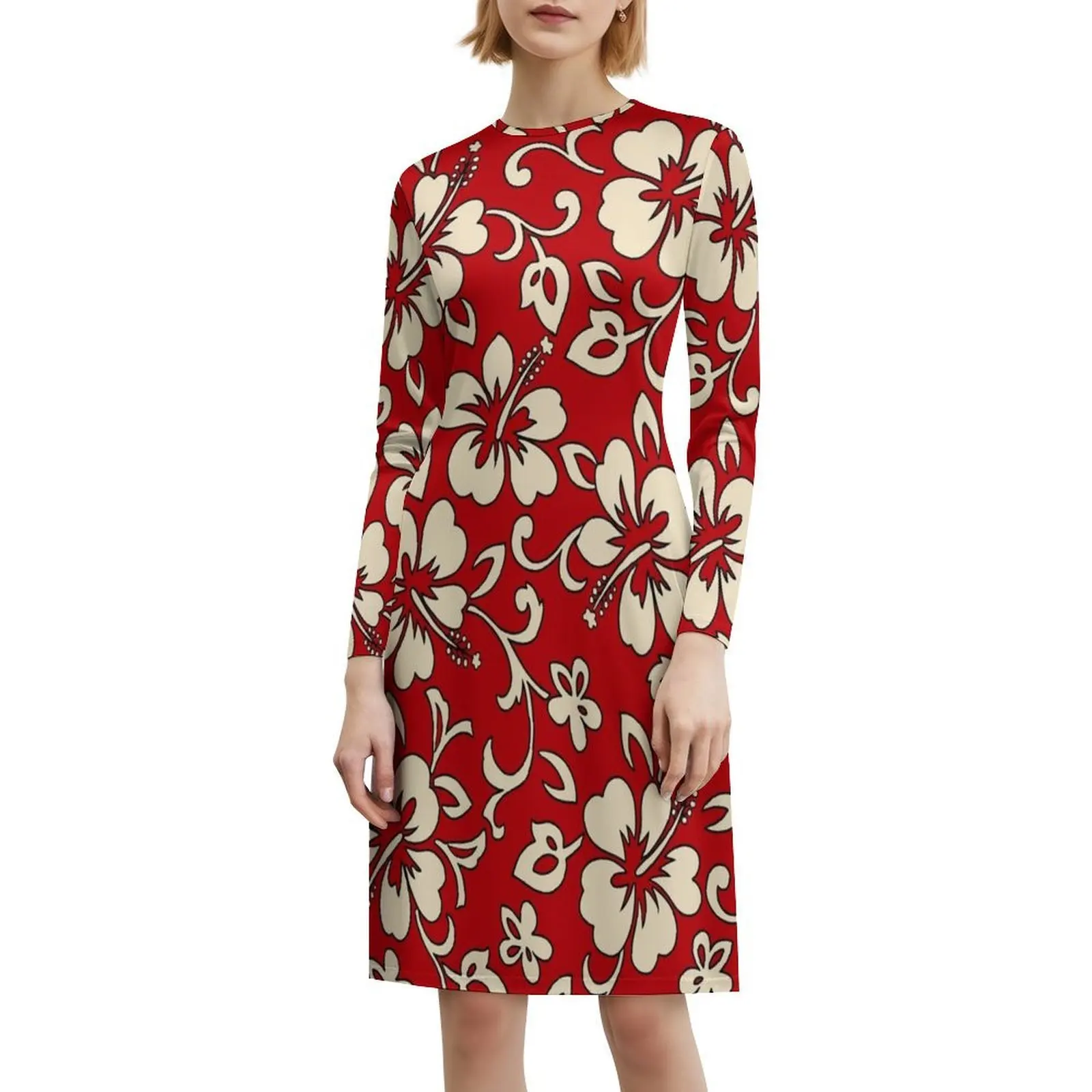 ماليا هاواي الكركديه قميص طباعة الأحمر فستان بفتحة عنق على شكل قلب أنيق الصيف فستان الحفلات للنساء الكركديه الأزهار هاواي #6