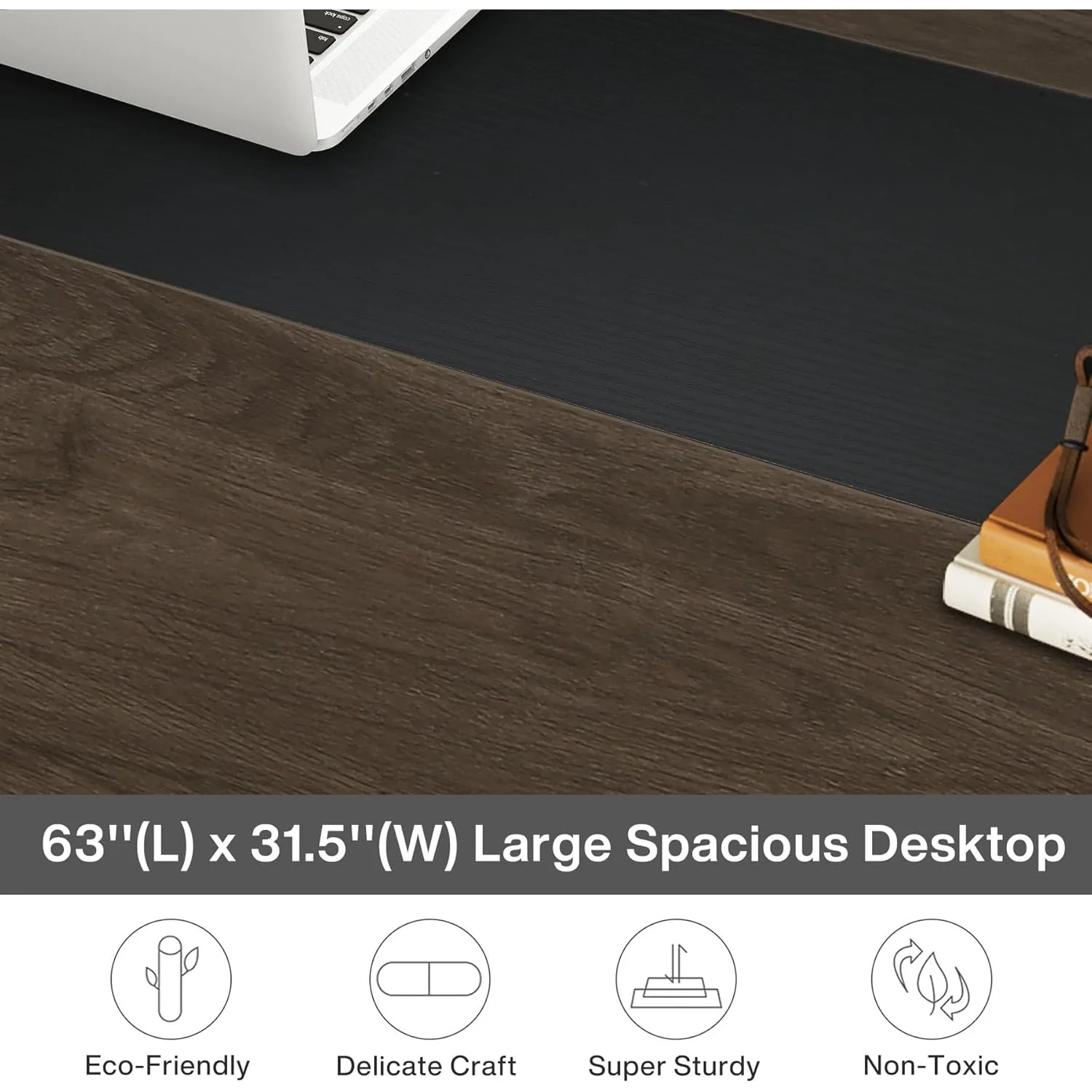 Modern computerbureau, 63 x 31,5 inch groot bureau, computerbureau, studiebureau, bureau, thuiskantoor, grijs/zwart