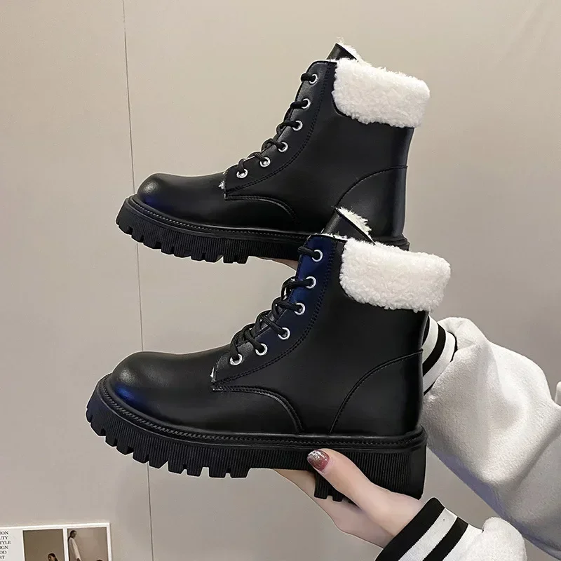 Fashion Women Ankle Boots Winter Shoes for Women Pu Leather Platform Boots Anti-slip Snow Boots Warm Cotton Zapatos Para Mujeres