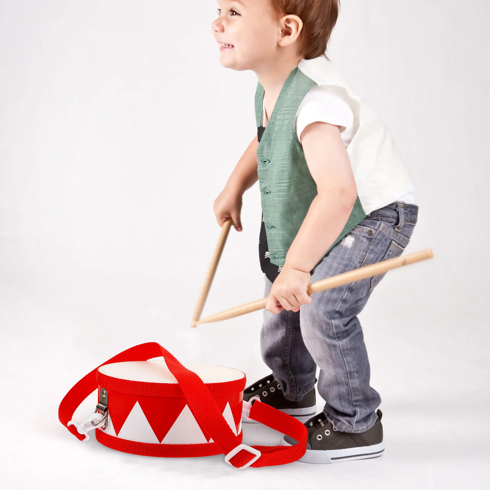 

1Set Toddler Snare Drum Small Portable Wooden Percussion Instrument for Kids Children Cute Double Sided Design