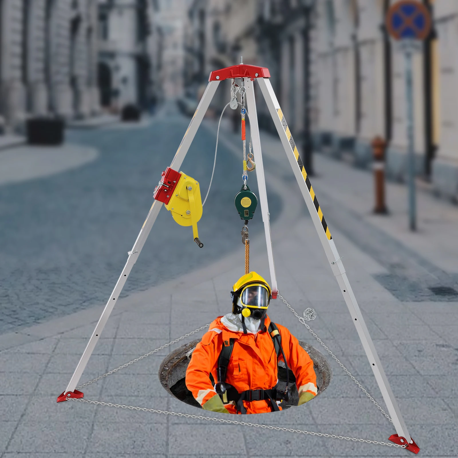 Confined Space Rescue Tripod Kit with Fall Arrester, Lifting Winch Bracket for Fire & High-Rise Rescue