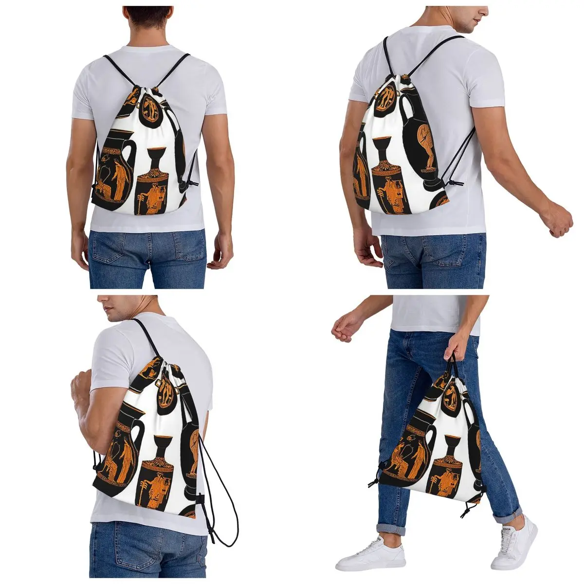 Red Figure Pottery Backpacks Fashion Portable Drawstring Bags Sports Bag Book Bags For Travel School