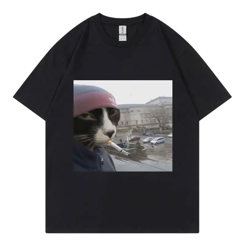 

Funny Cat Smoking Cigarette Meme Graphic T Shirts High Street Fashion Trend Short Sleeve T-shirt Unisex Casual Cotton T-shirts