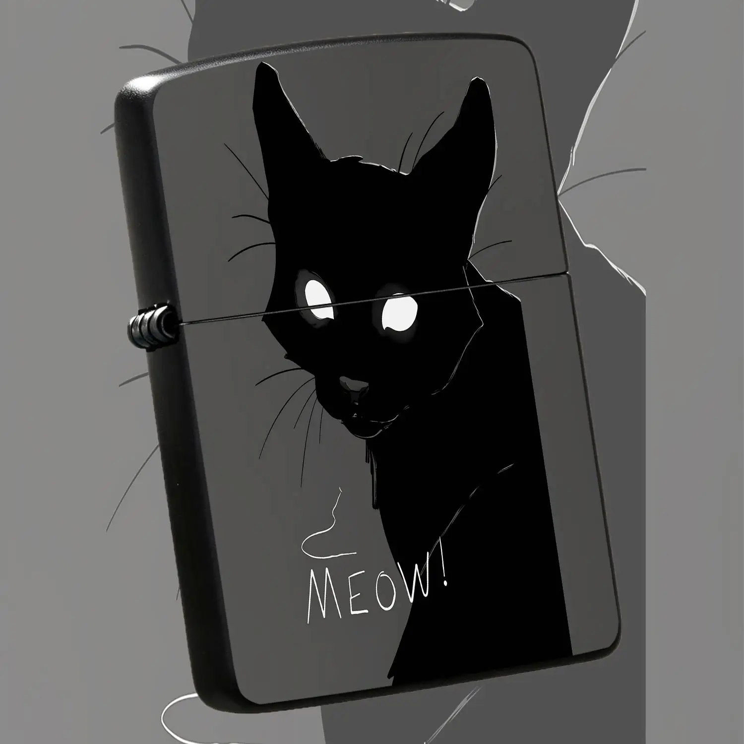 Coolsilhouette Lighter With Glowing Eye Design, Hand Drawn Meow Print Portable Lighter, Stylish All Scene Daily Use Accessory, Unique Trendy Present For Cat Lovers, Smooth Lightweight Compact Carry Around Gadget For Out A Humorous And Inter